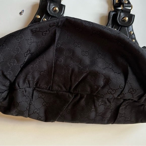 Authentic GUCCI Shoulder Bag GG Canvas and Leather Pelham Studded Hobo Black - Picture 4 of 6